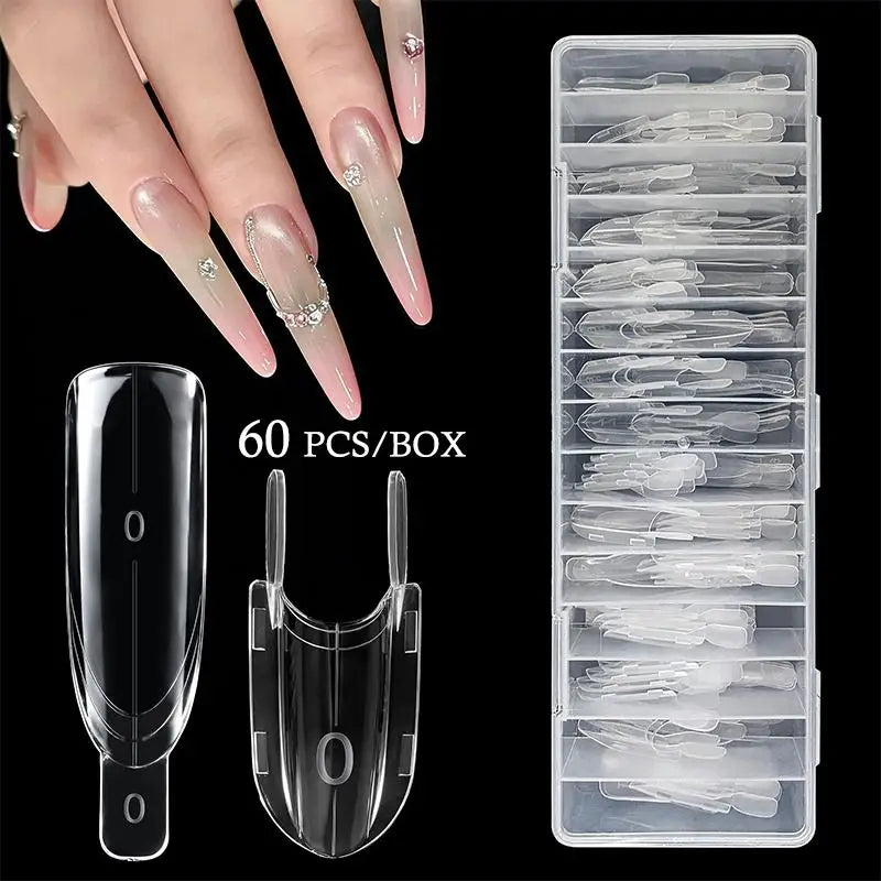 Shmacax Dual Nail Forms — Transparent Rocket Shape Extension Molds, 60 Pieces