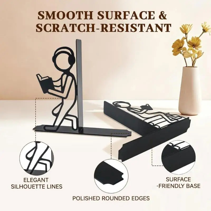 Metal Bookends Pair — Decorative Character Outline Design for Desk Organization