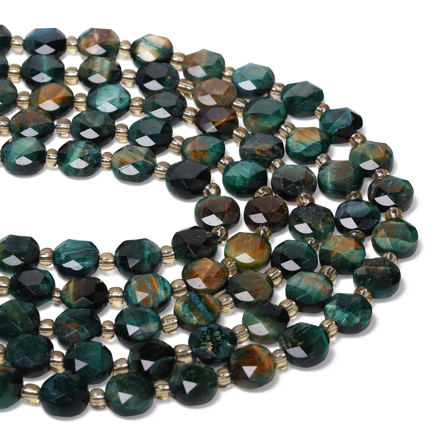 Natural Tiger Eye Stone Beads — Faceted Coin Shape for Jewelry Making
