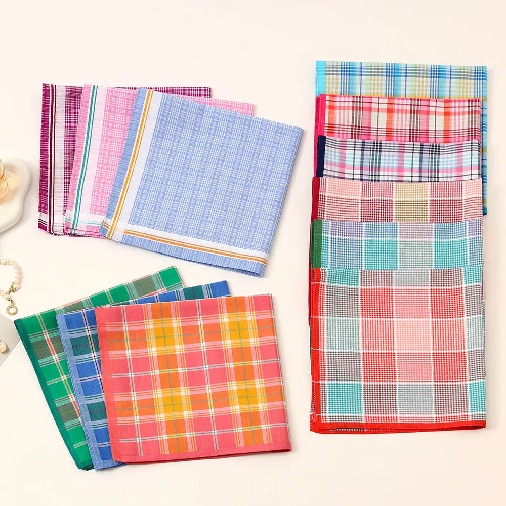 Women's Pure Cotton Plaid Handkerchiefs — Soft 3-Piece Set