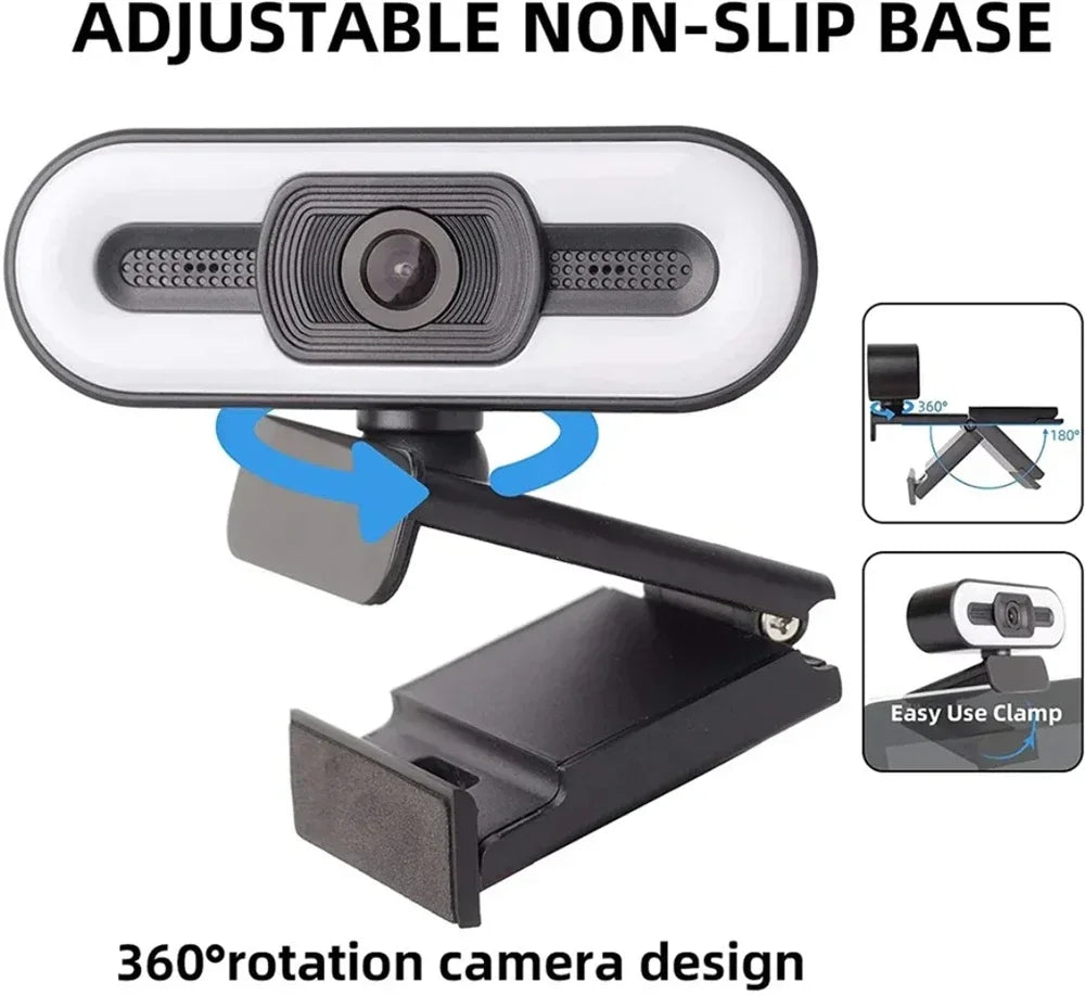 High-Definition Auto Focus Webcam — Built-in Microphone & Light for Streaming