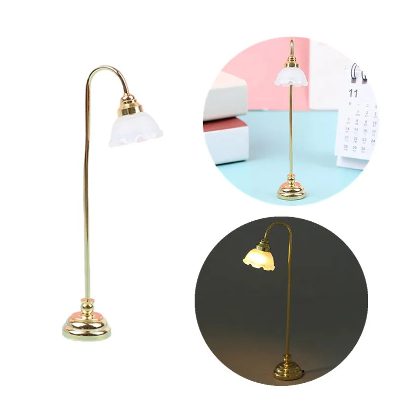 Miniature Dollhouse Table Lamp — Modern Bedside Reading Light Decor