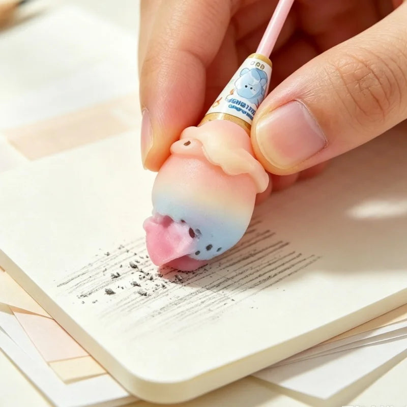 Cute Ice Cream Shaped Eraser Set — Fun Cartoon Stationery for Students