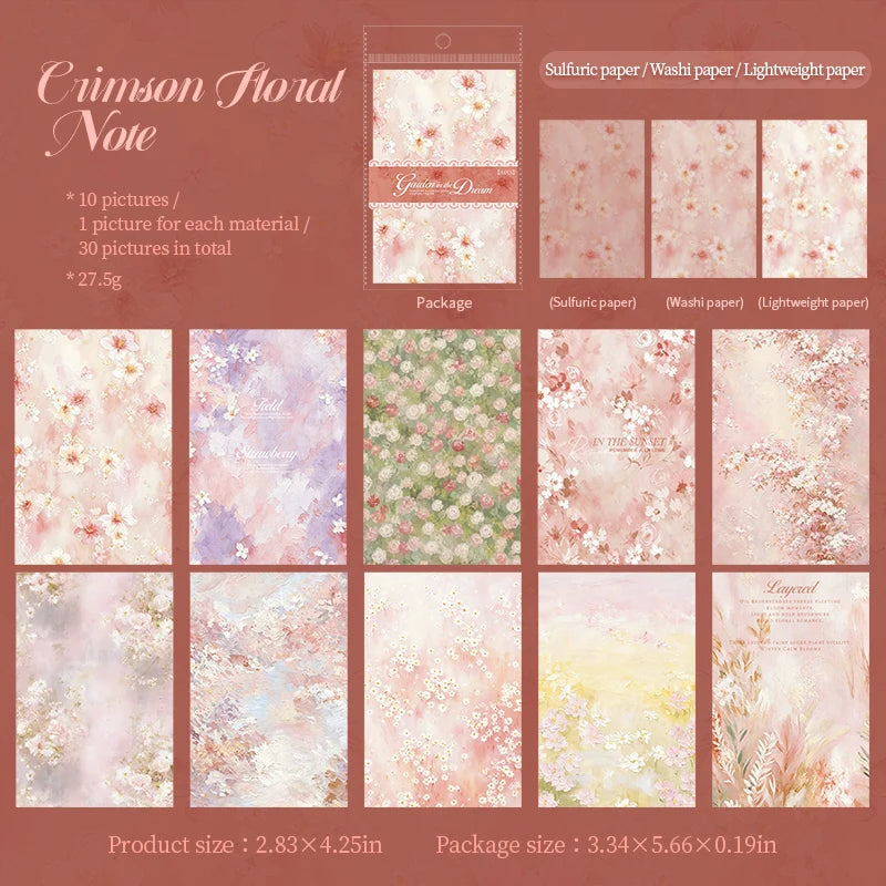 Vintage Garden Dream Writing Paper — 30pcs Retro Scrapbooking Material