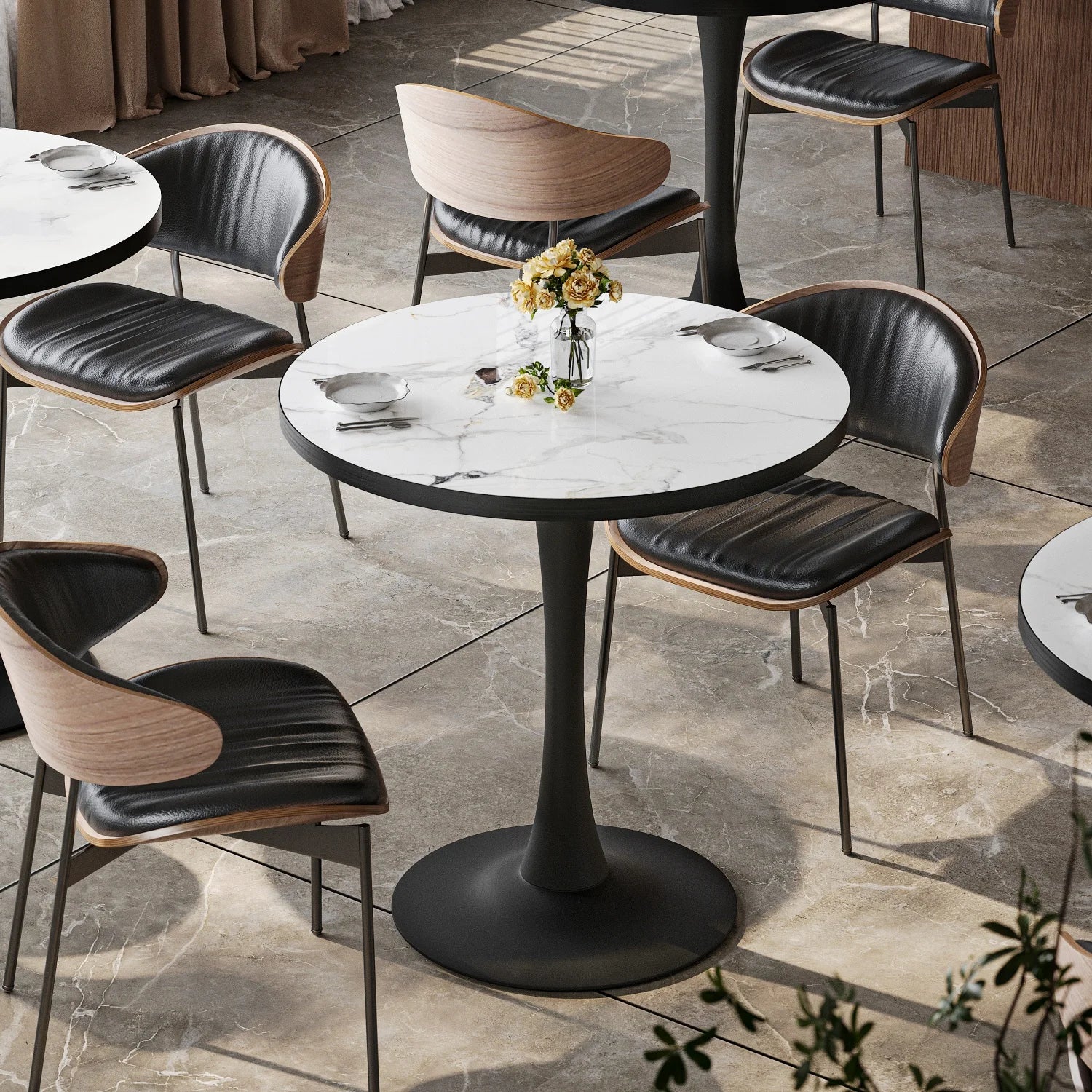 Modern Round Stone Dining Table — Minimalist Pedestal Coffee Table