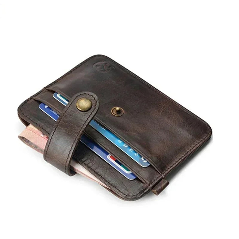 Men's Genuine Cow Leather Slim Wallet — Compact Card Holder & Coin Purse