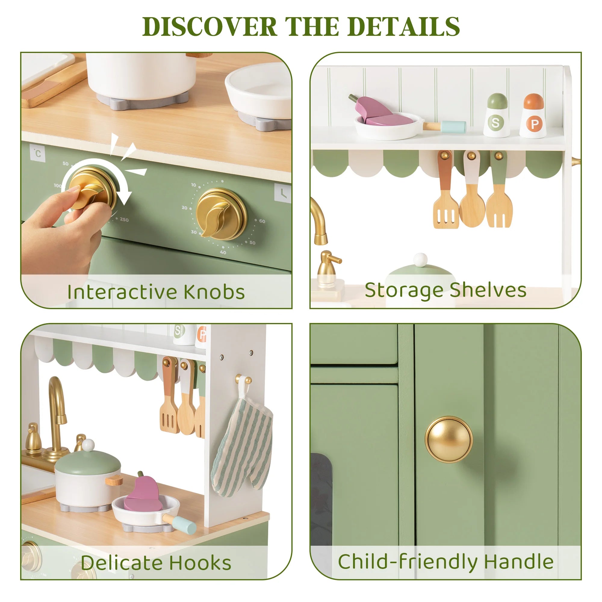 Robud Wooden Play Kitchen Set — Interactive Pretend Play Toy with Food