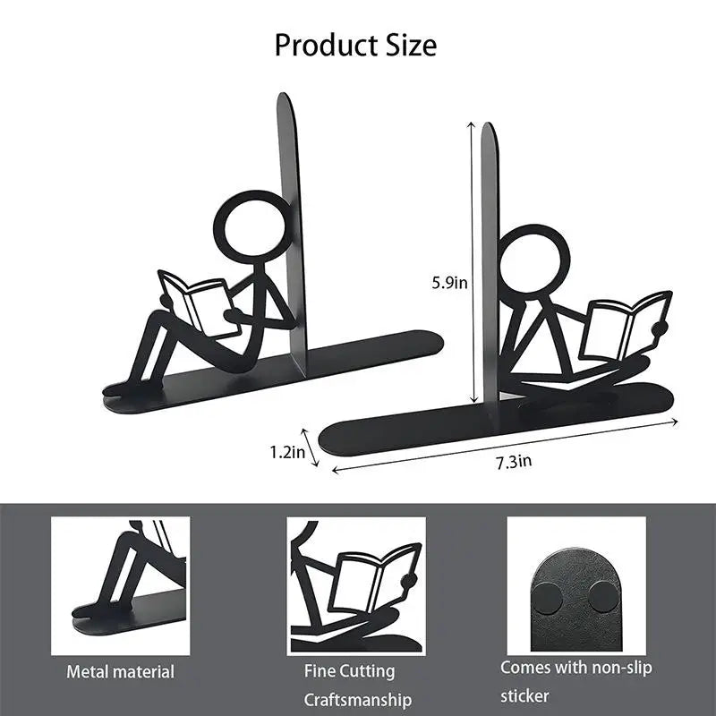 Abstract Metal Bookends — Heavy Duty Non-Slip Desktop Organizer