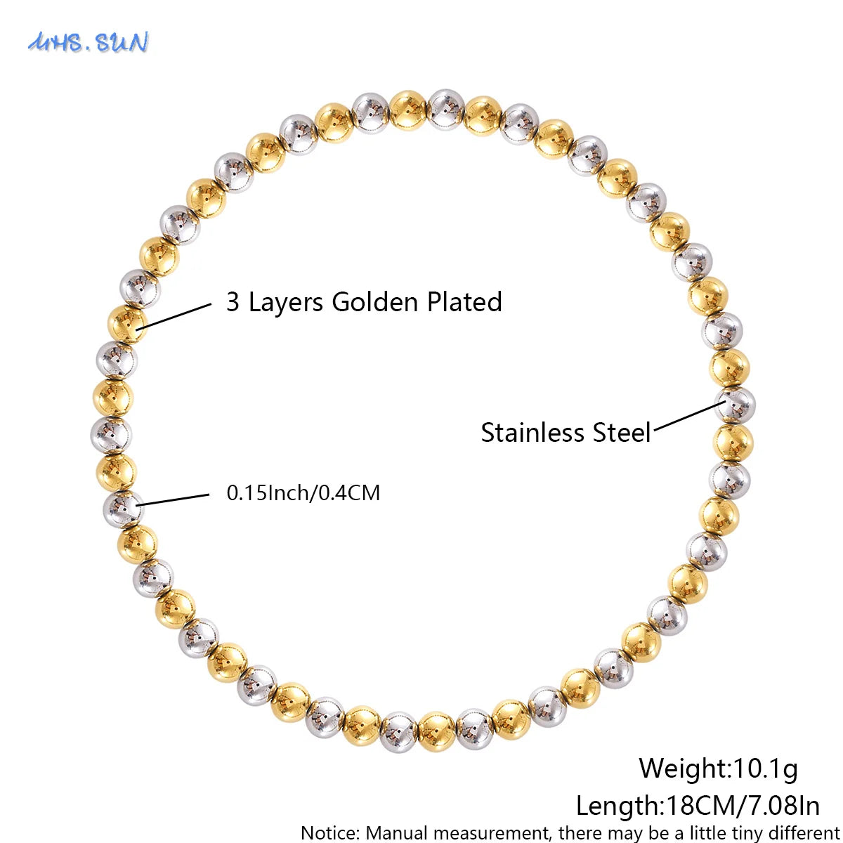 MHS.SUN Stainless Steel Beaded Bracelet — Gold Plated Stackable Jewelry