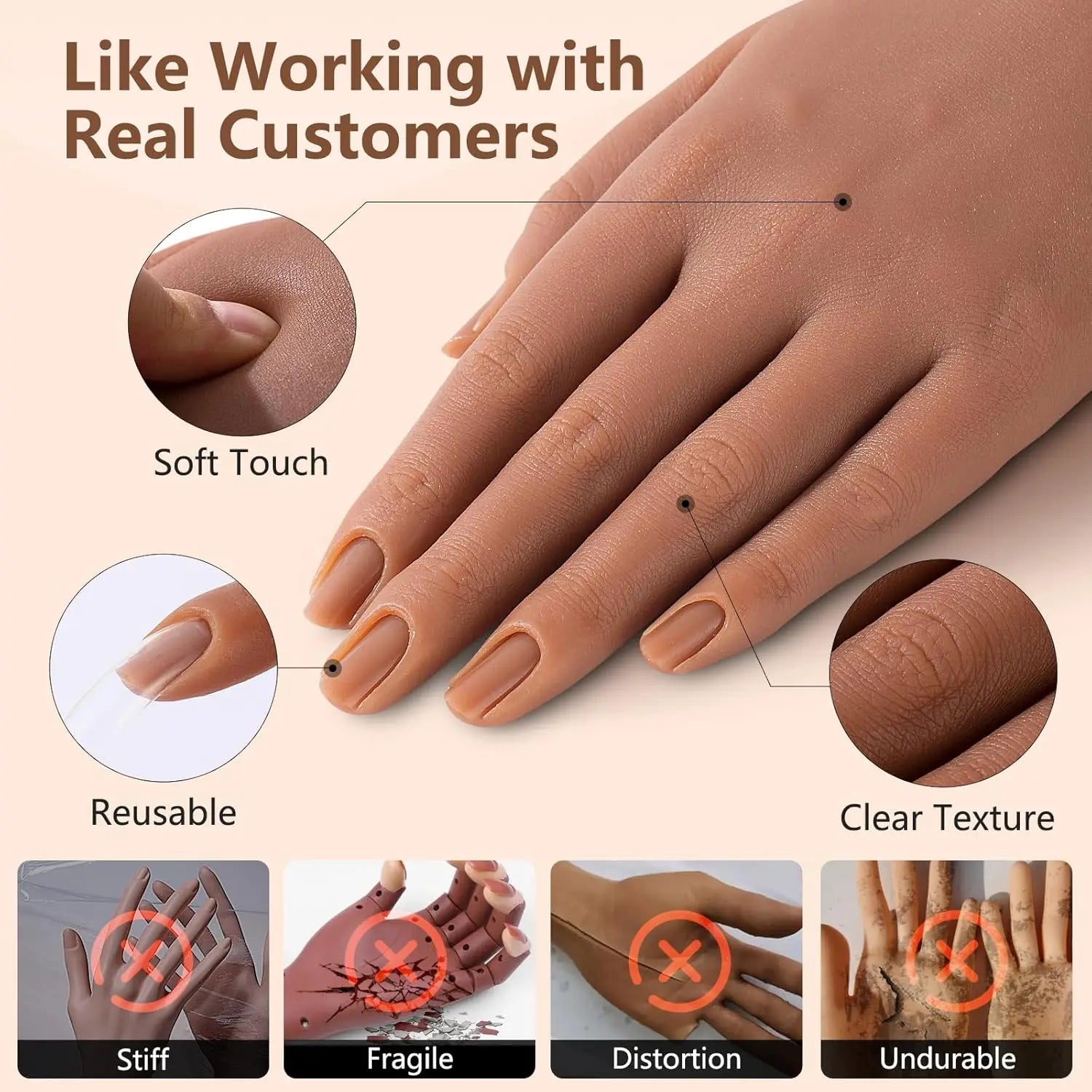 Zishine Nail Practice Hand Model — Realistic Silicone Mannequin with Stand