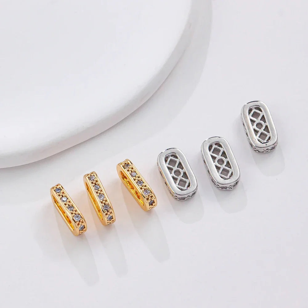 14K Gold Plated Elliptical Zircon Bead Spacers — Jewelry Making Connectors