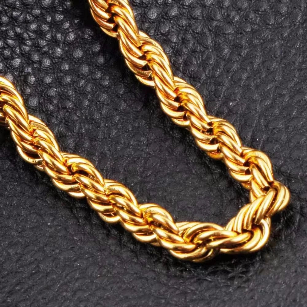 Sterling Silver Rope Chain Necklace — 4mm Gold Plated Classic Jewelry