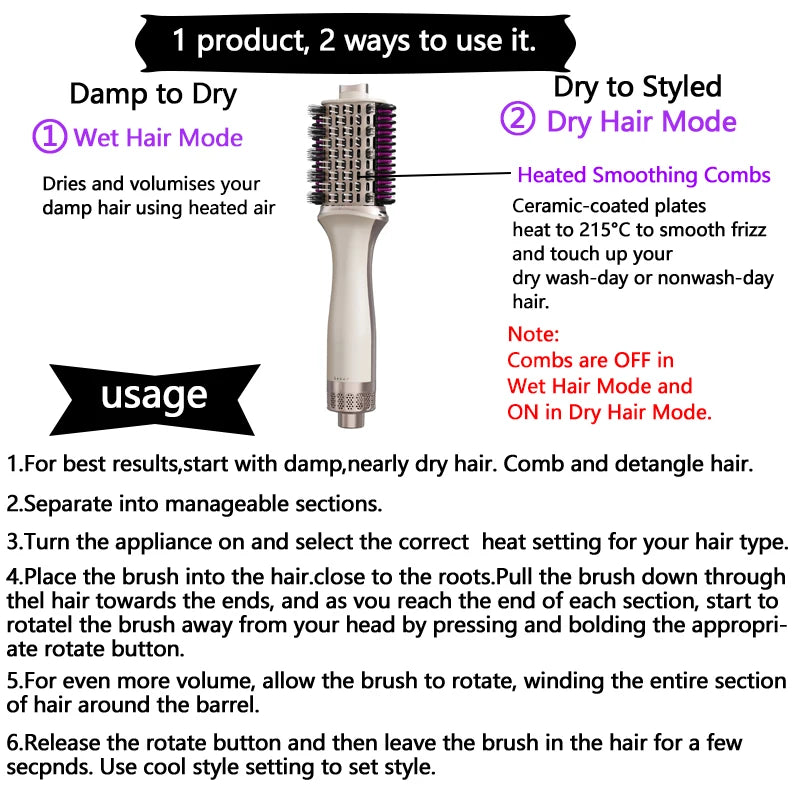 SoftAura 3-in-1 Hot Air Styling Brush — Automatic Curl and Straightener