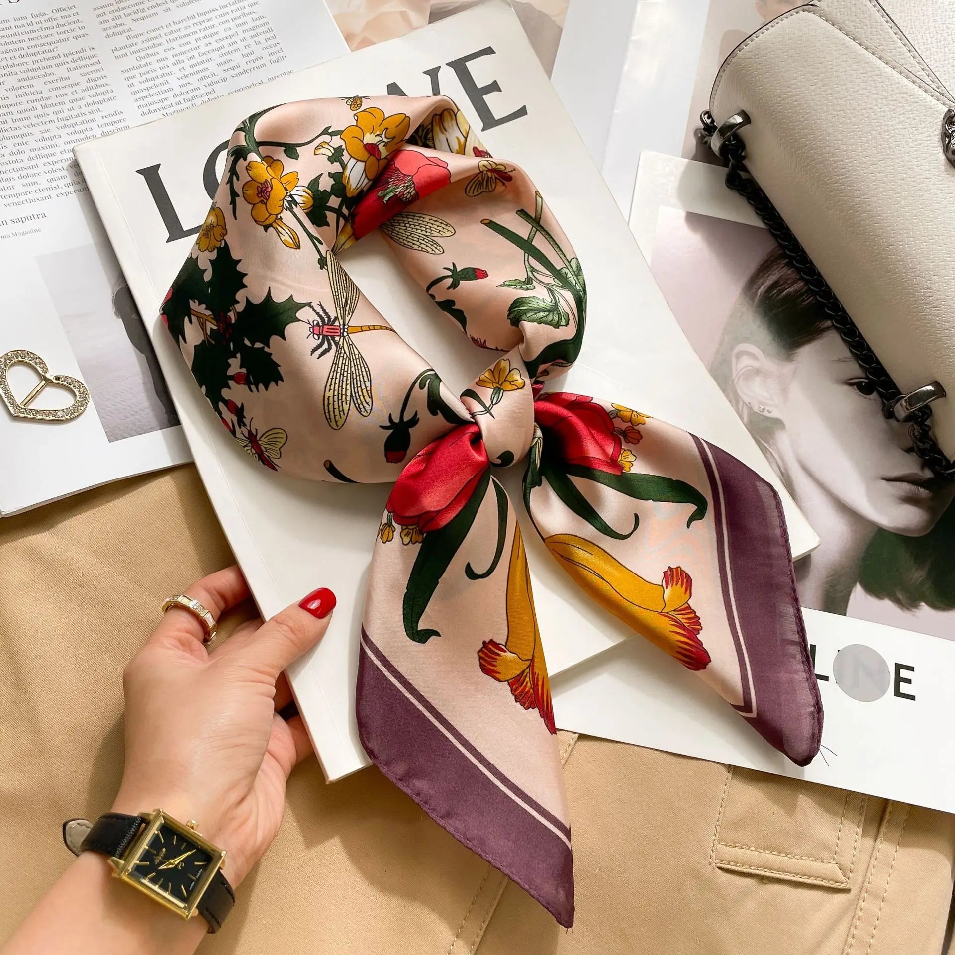 SENAIFEI Printed Silk Scarf — Luxury Square Shawl & Decorative Headband
