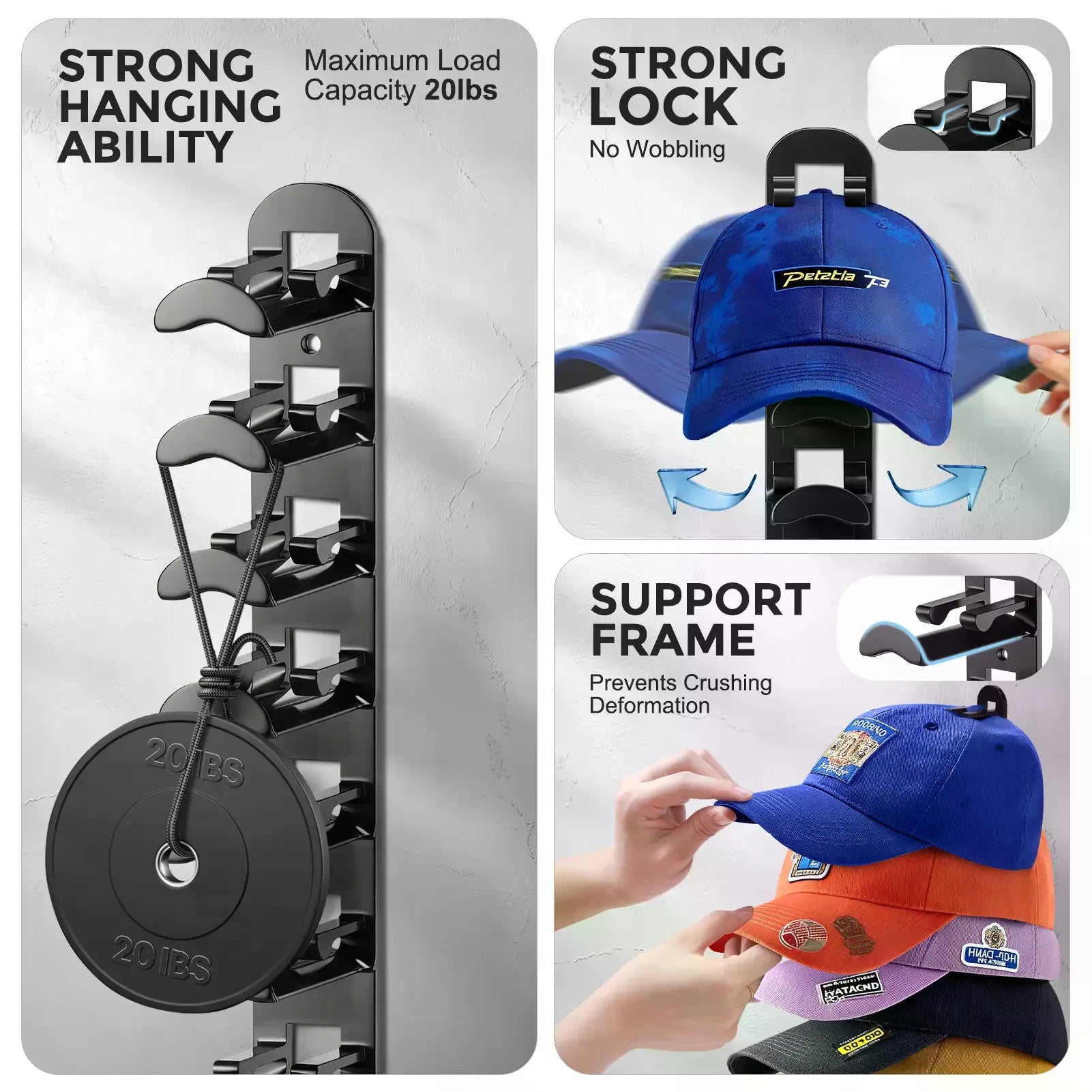 Wall-Mounted Hat Rack 2-Pack — Space-Saving Cap Organizer for Baseball Hats