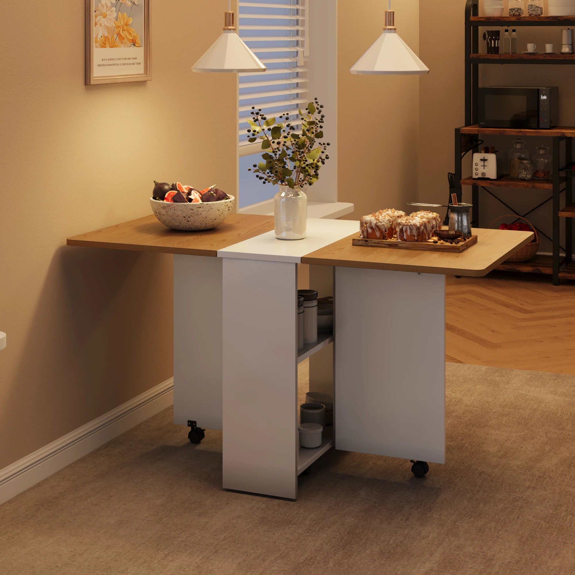 Folding Drop Leaf Dining Table — Space-Saving Design with Storage