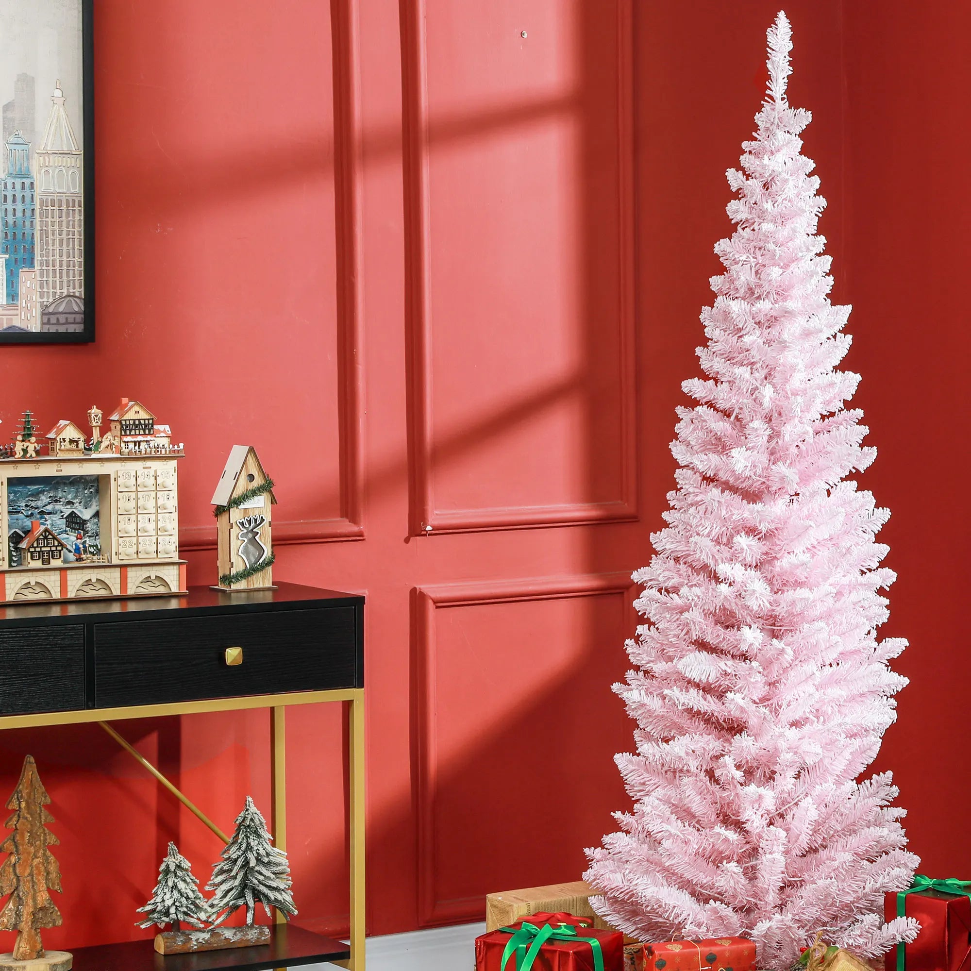 HOMCOM 6ft Pink Artificial Christmas Tree — Prelit with Warm White LEDs