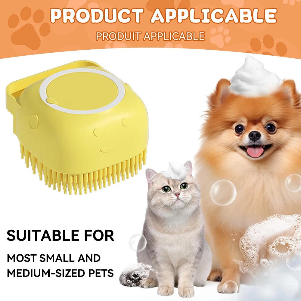 Pet Bathing Massage Brush — Silicone Shampoo Dispenser & Grooming Tool