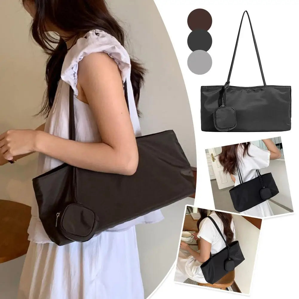 Large Capacity Nylon Canvas Tote Bag — Lightweight Shoulder Bag with Pouch