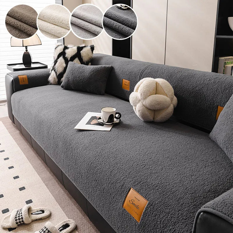 Fleece Sofa Mat — Soft Lamb Fleece Cover for Autumn and Winter