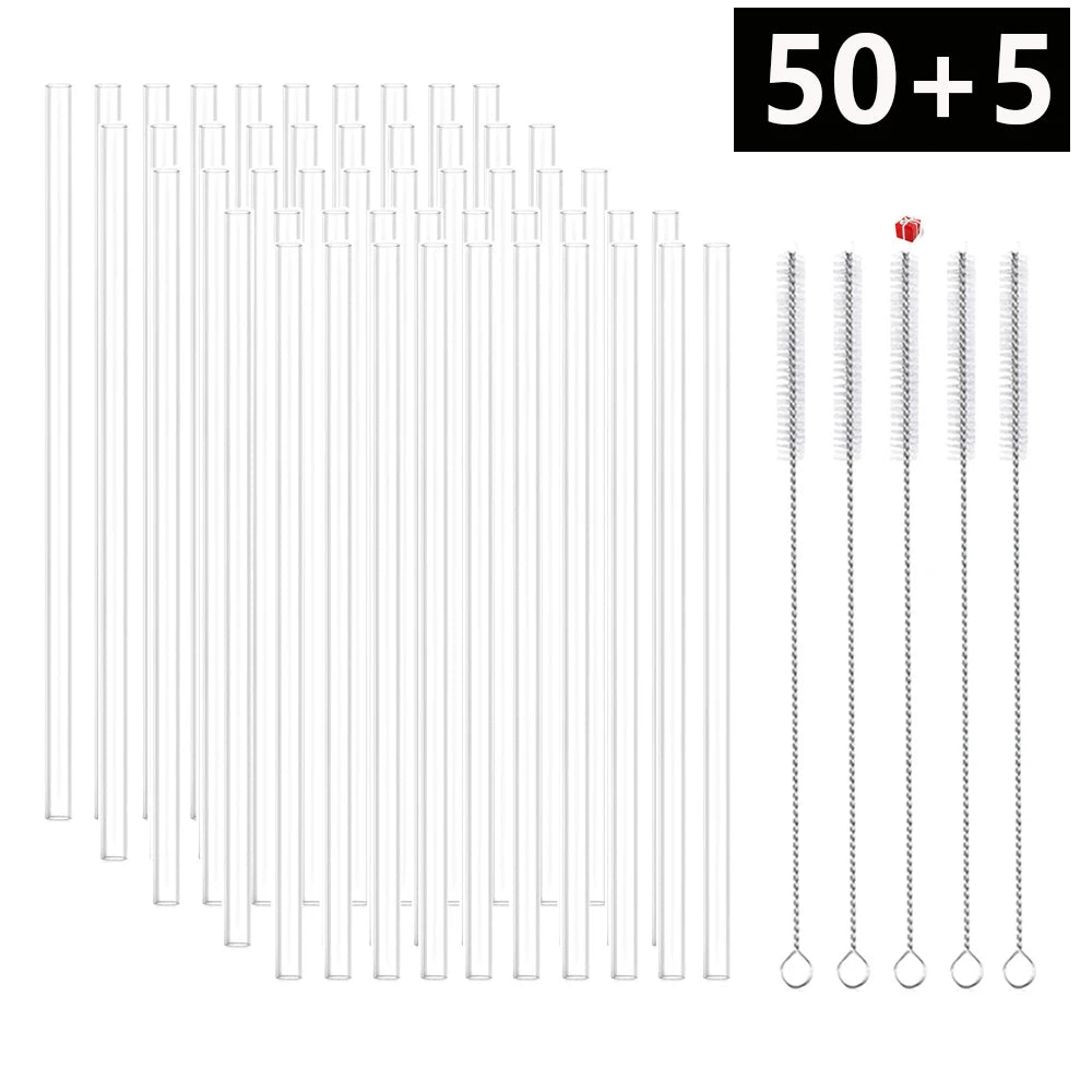 Reusable Plastic Replacement Straws — Clear 30cm Straws with Cleaning Brush