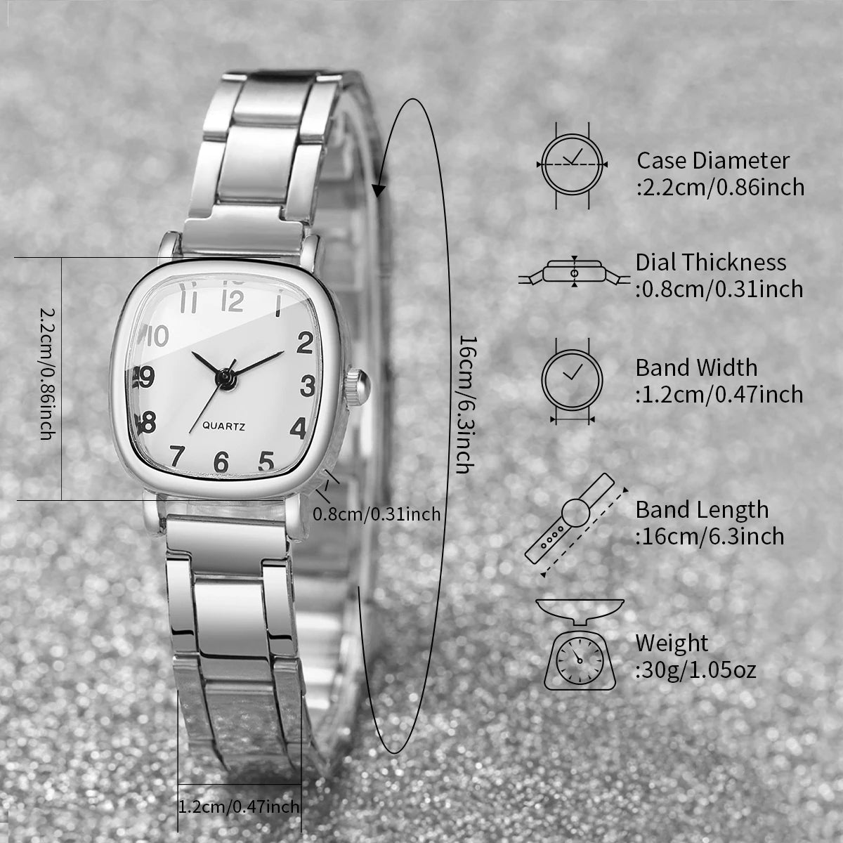 Women's Square Arabic Dial Quartz Watch — Elegant Alloy Strap with Heart Bracelet
