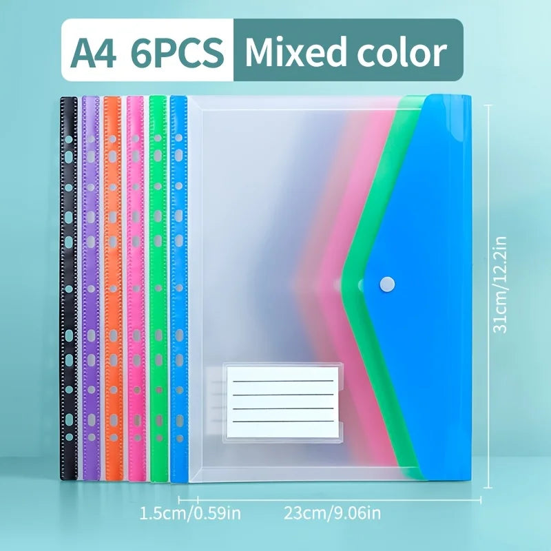 A4 Transparent Binder Pocket Organizers — 11-Hole Document Pouches with Button Labels