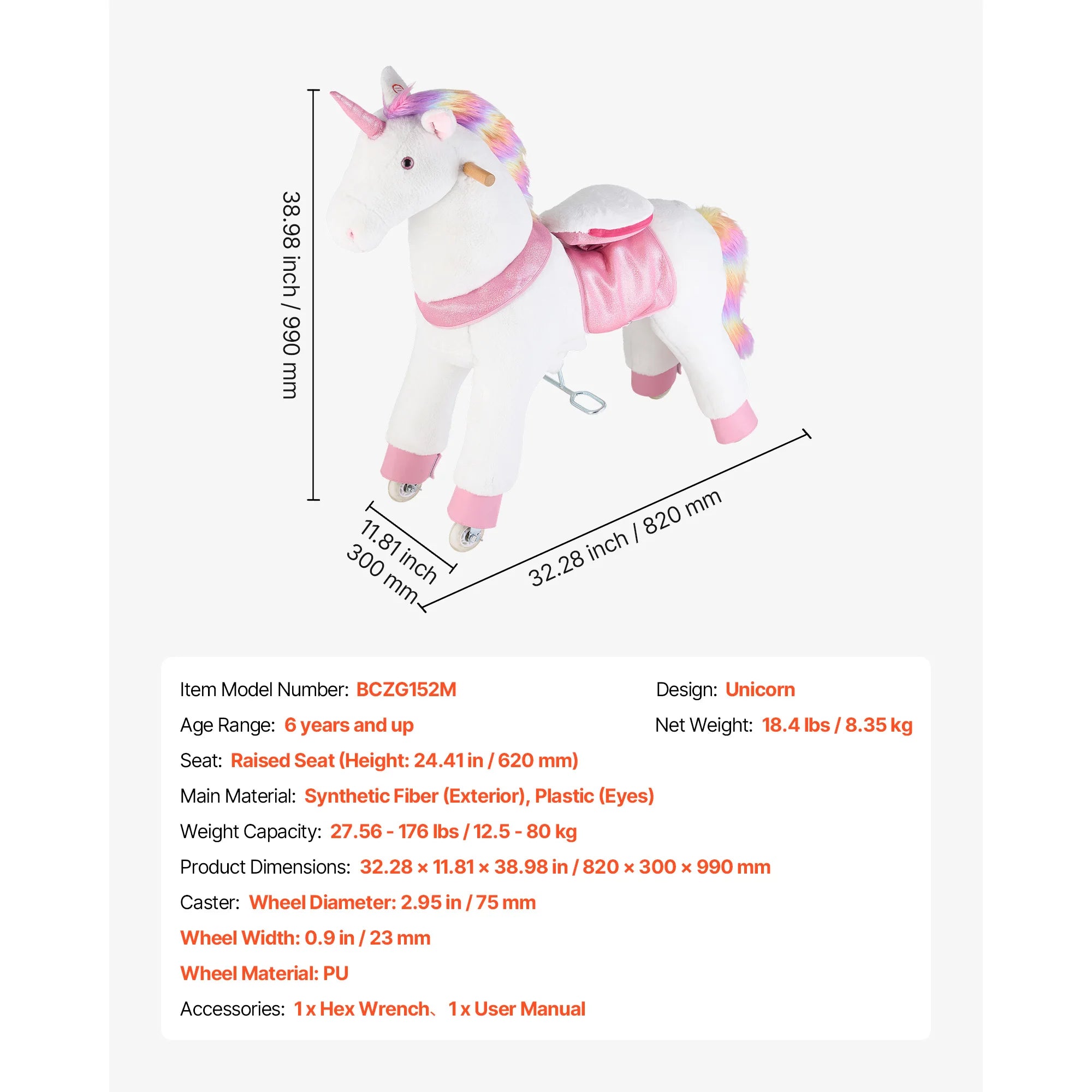 SucceBuy Pink Unicorn Ride On Toy — Interactive Musical Horse for Kids