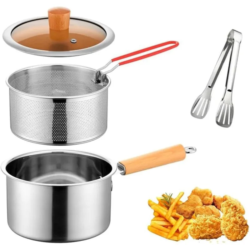 Stainless Steel Deep Fryer Pot — Compact Stove Top Frying Set with Lid