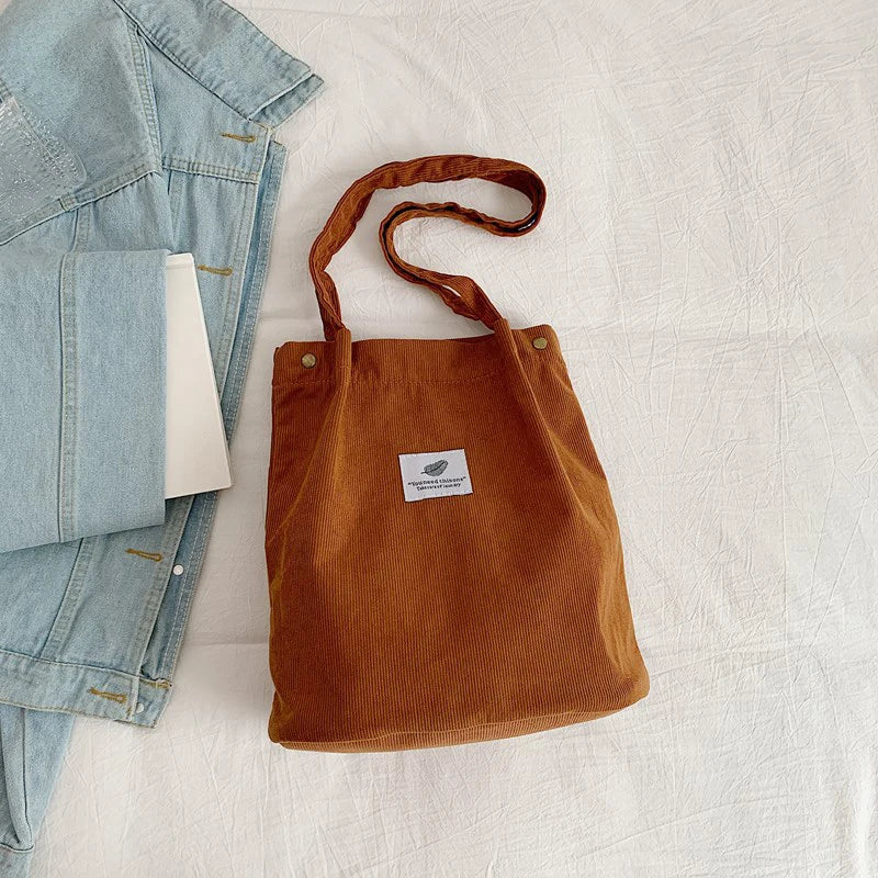 Yogodlns Corduroy Shoulder Bag — Large Capacity Casual Tote for Travel