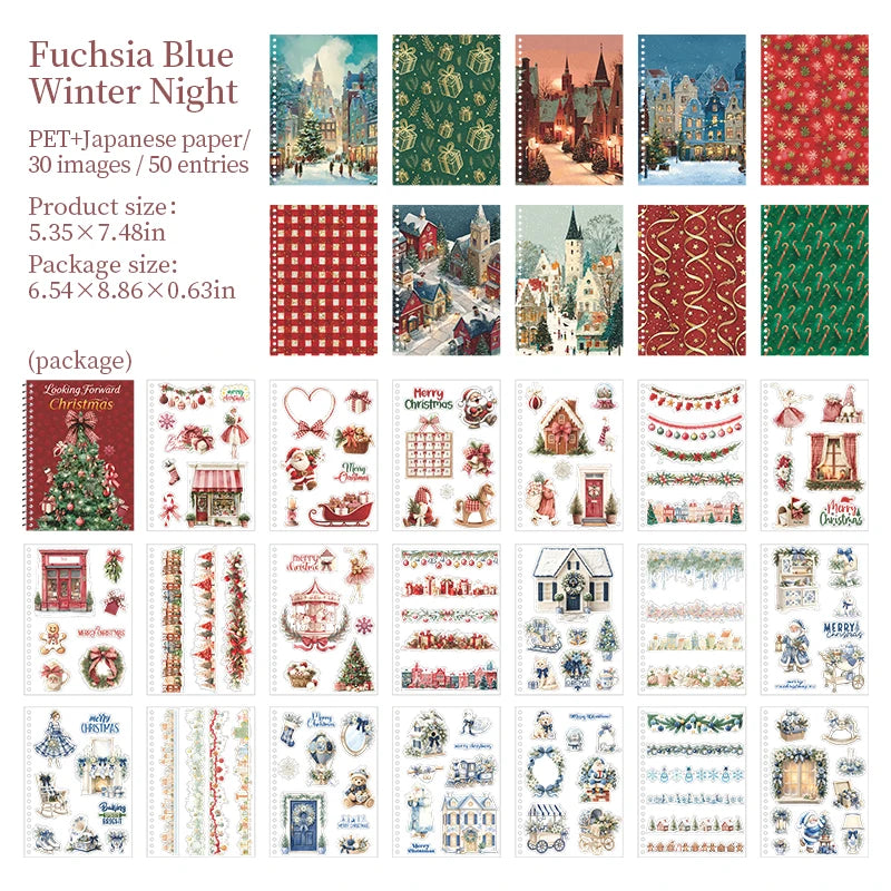 Retro Christmas Stationery Stickers — 50 Piece Santa Claus Decor Set