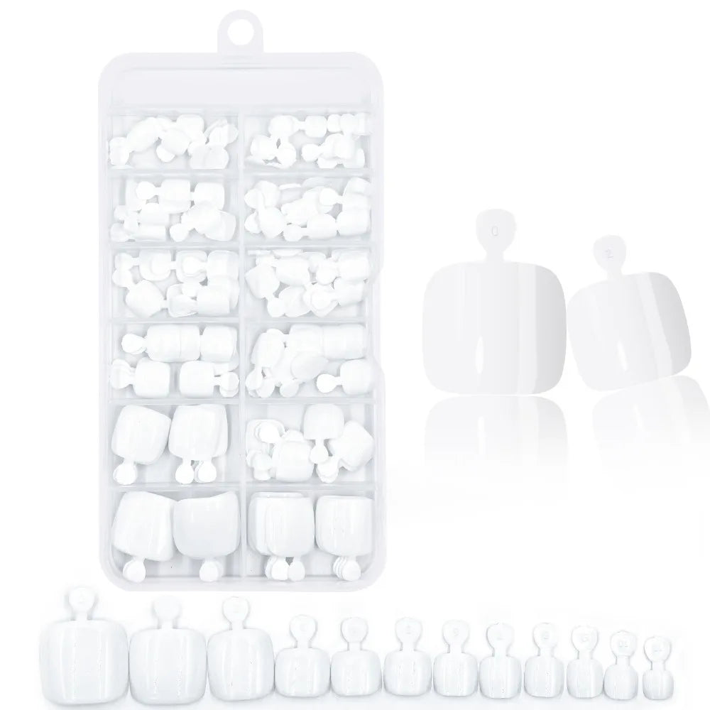 Glossy Press On Toenails — Short French Square Manicure Set