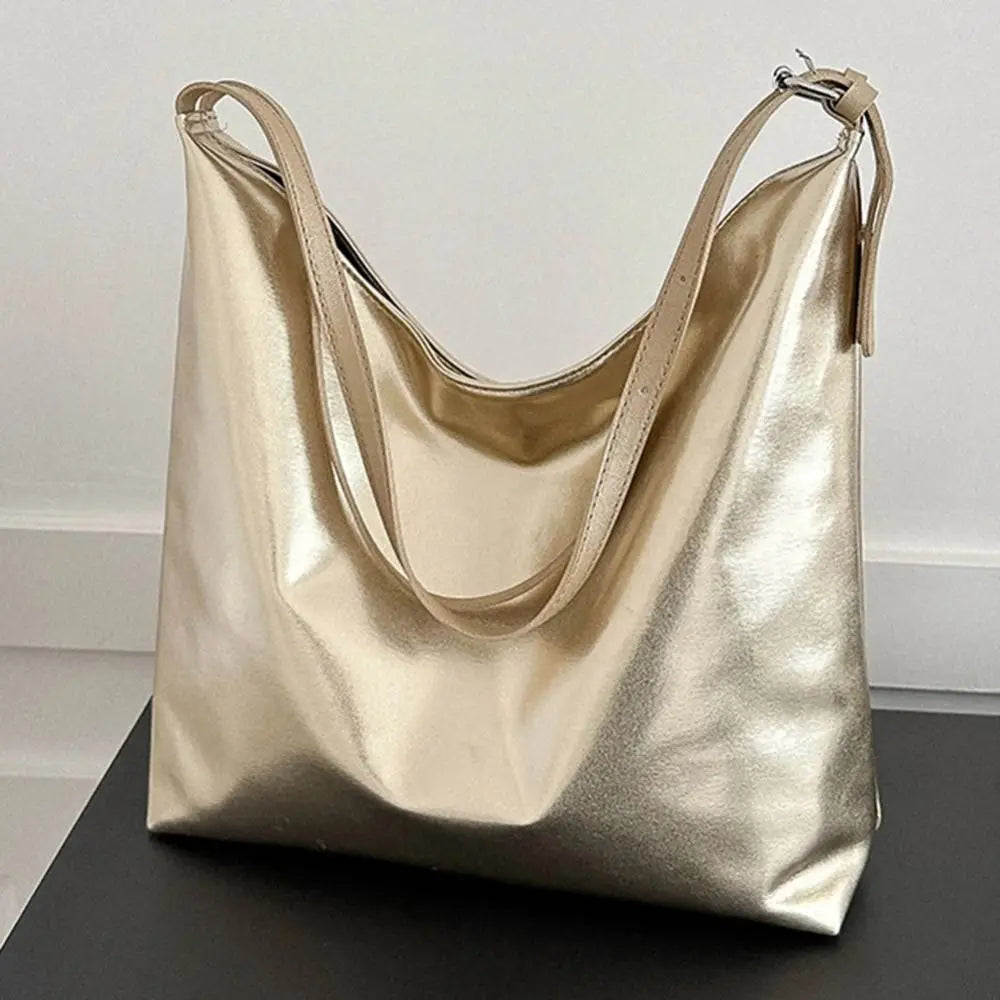Metallic PU Leather Tote Bag — High Capacity Shoulder Bag for Women
