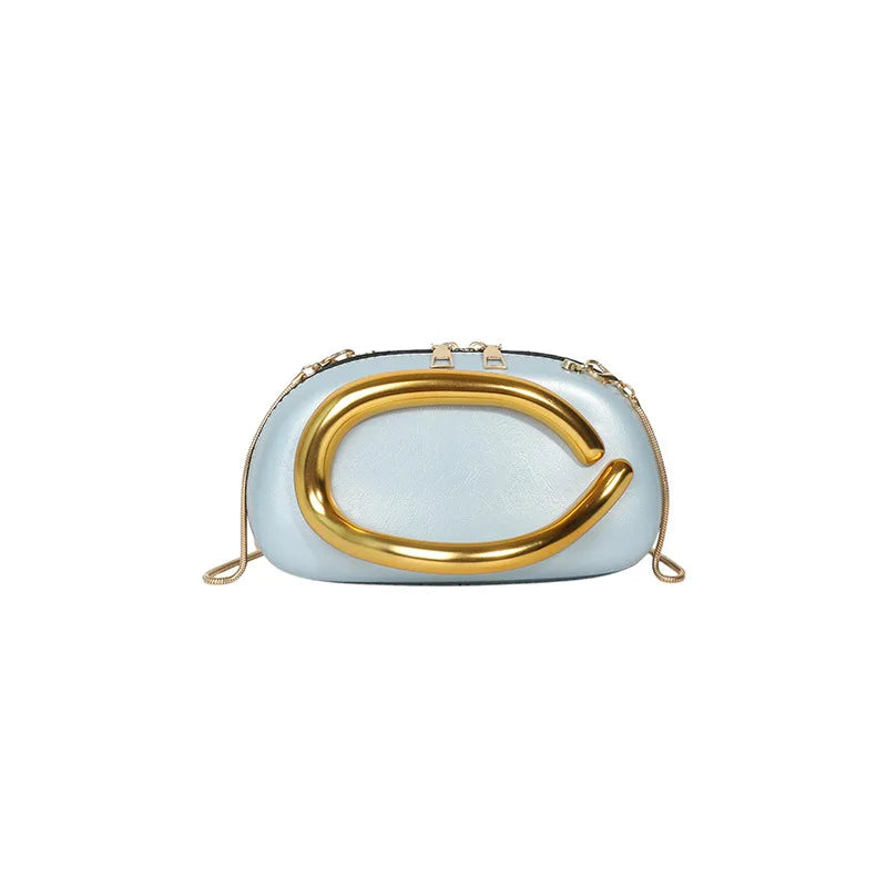 Elegant Round Evening Clutch — Metal Handle Crossbody Bag with Chain Strap