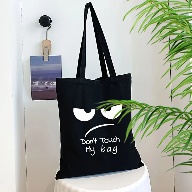 Funny Face Print Tote Bag — Lightweight Foldable Shoulder Bag for Shopping