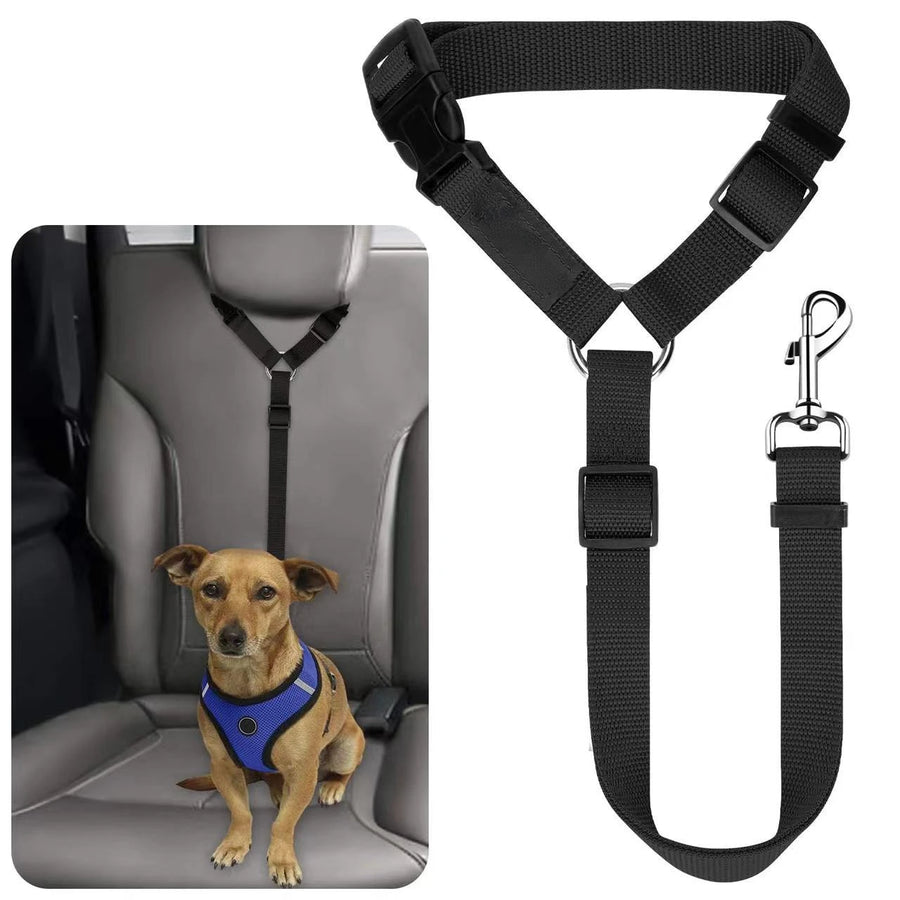 Two-in-One Pet Car Seat Belt — Adjustable Nylon Leash & Safety Tether