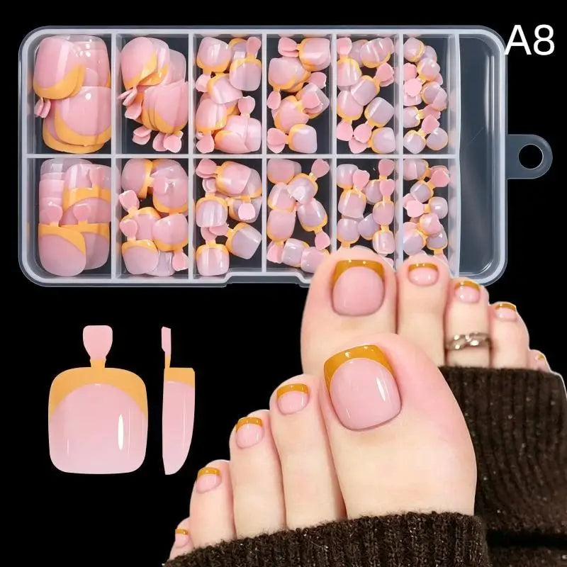 JCSYFAC Press On Toenails — 120 Piece Full Cover Set, Short Square Style