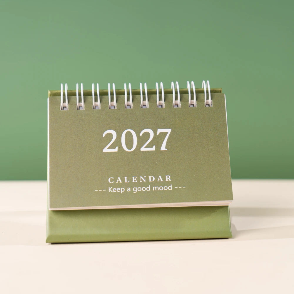 Mini Desktop Calendar — 18-Month Planner and Notepad, Compact Standing Design