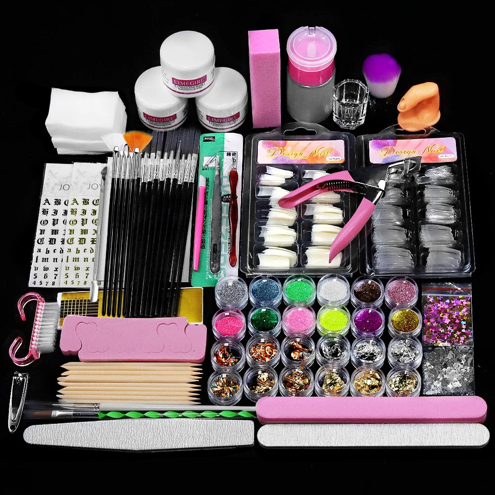 Limegirl Nail Acrylic Kit — 12 Color Glitter Powder & 3D Art Tools
