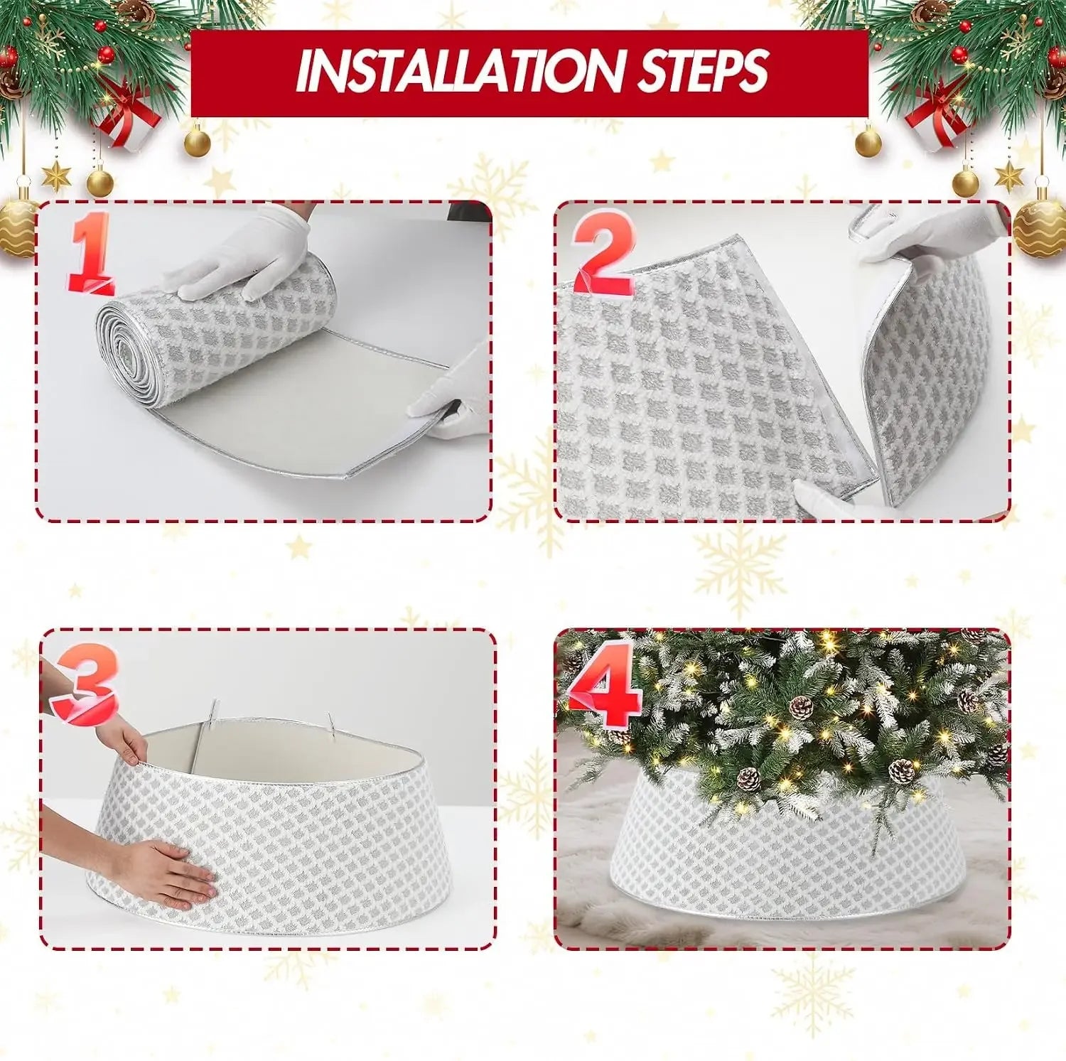 Diamond-Quilted Christmas Tree Collar — Elegant Stand Cover for Holiday Decor