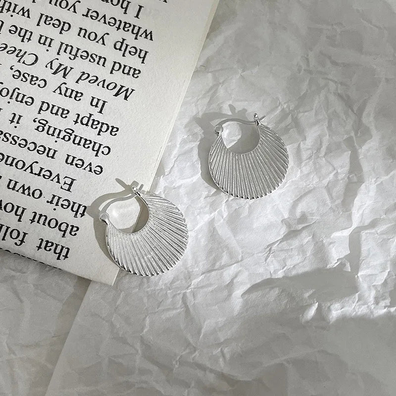 Sterling Silver Geometry Round Earrings — Elegant Vintage Hoop Jewelry