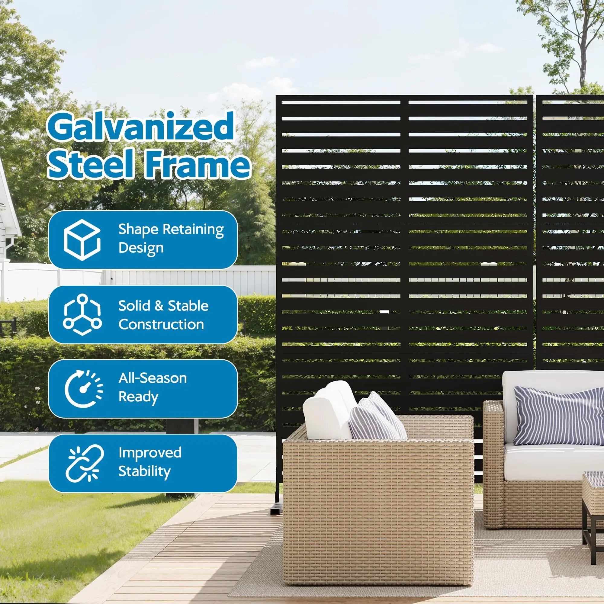 HiMISS 6FT Metal Privacy Fence — Freestanding Outdoor Screen Panel