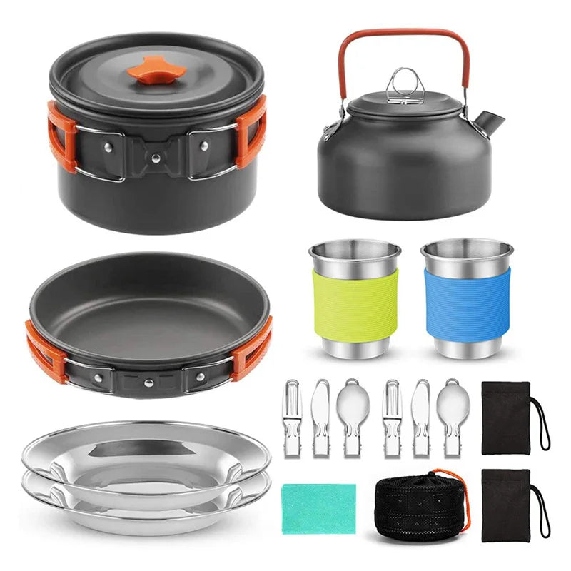 15-Piece Camping Cookware Set — Portable Outdoor Cooking Kit for Hiking