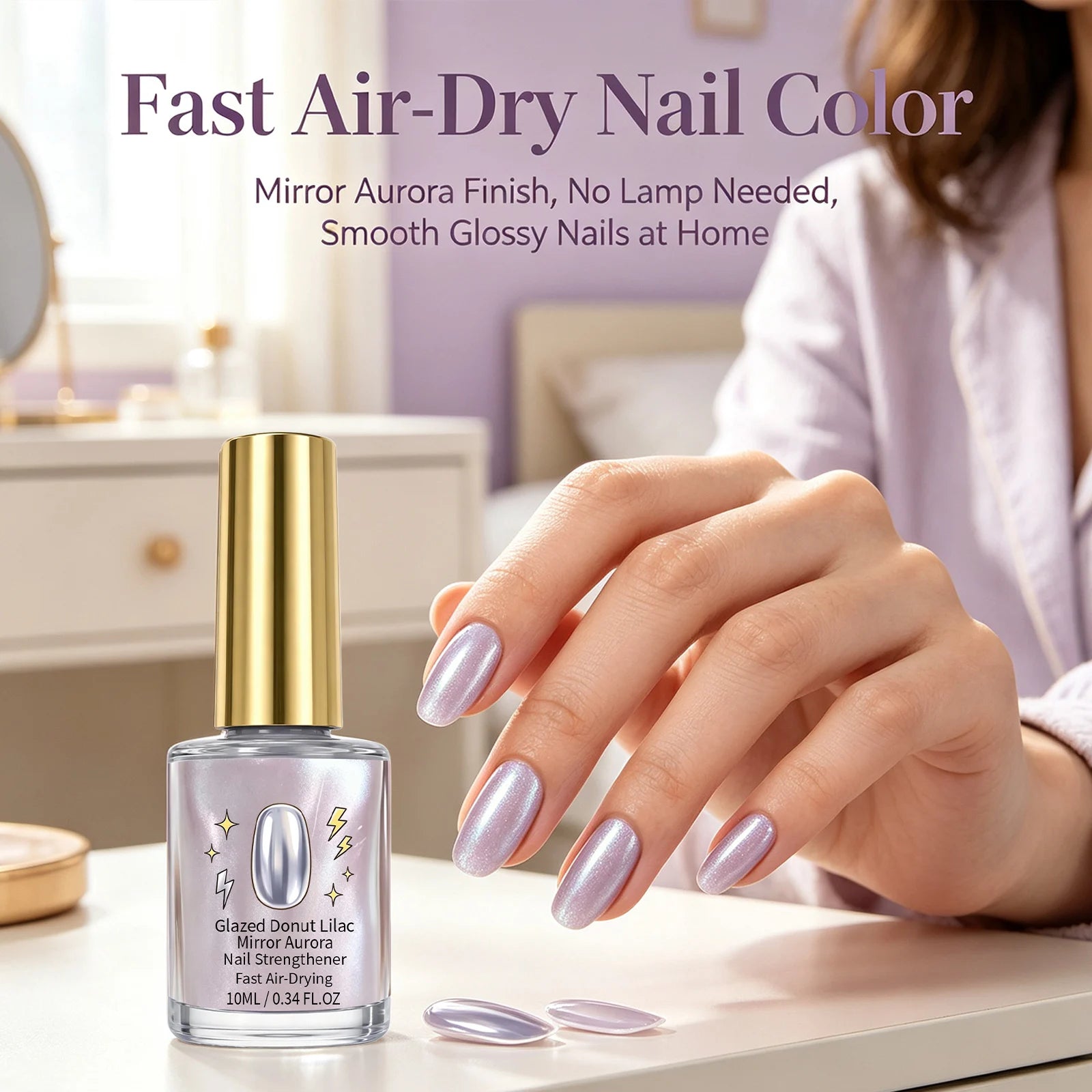 Purple Metallic Gel Nail Polish — Mirror Effect Aurora Finish, Quick Dry