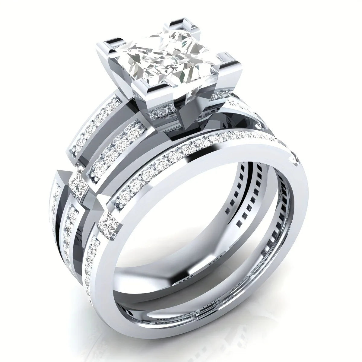 LYEE CYEE Princess Cut Moissanite Bridal Ring Set — Sterling Silver Wedding Bands