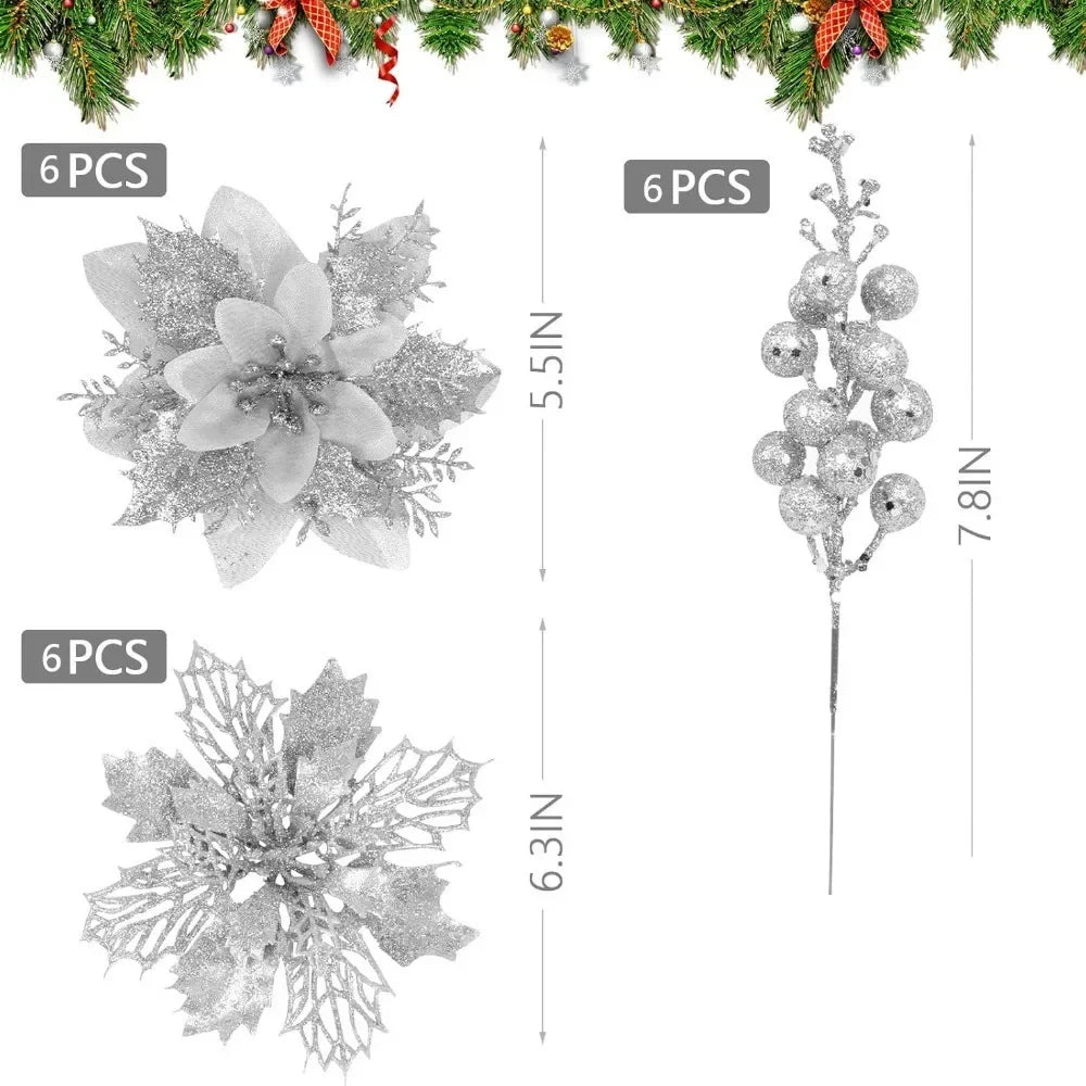 Glittering Artificial Flower Wreath Accessories — Decorative Floral Ornaments for Xmas