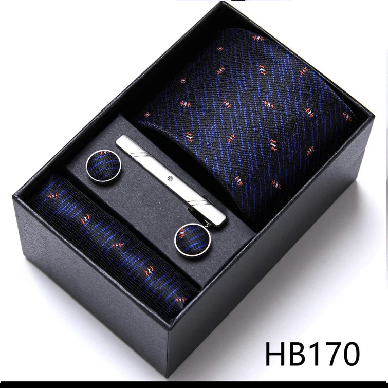 VanGise Men's Necktie Set — Business Tie, Cufflinks, and Pocket Square Kit