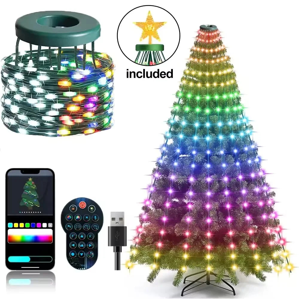 Programmable Pixel LED Christmas Lights — App Controlled String with Star Topper