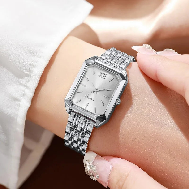 Women's Elegant Rhinestone Jewelry Set — Quartz Watch, Necklace, Ring & Earrings