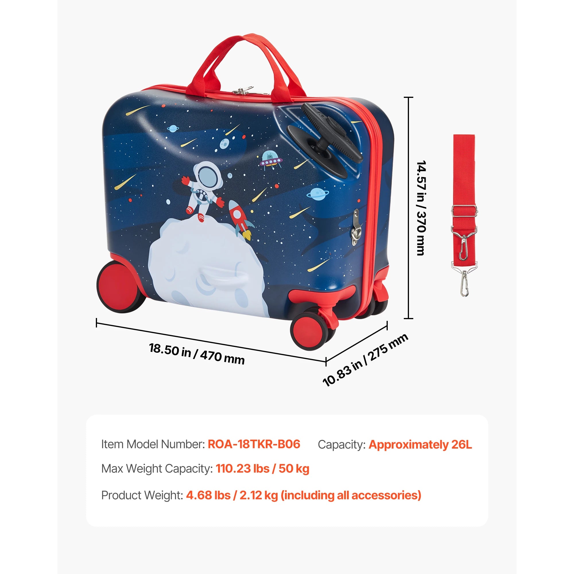 SucceBuy Ride-On Kids Luggage — 26L Carry-On Suitcase with Wheels